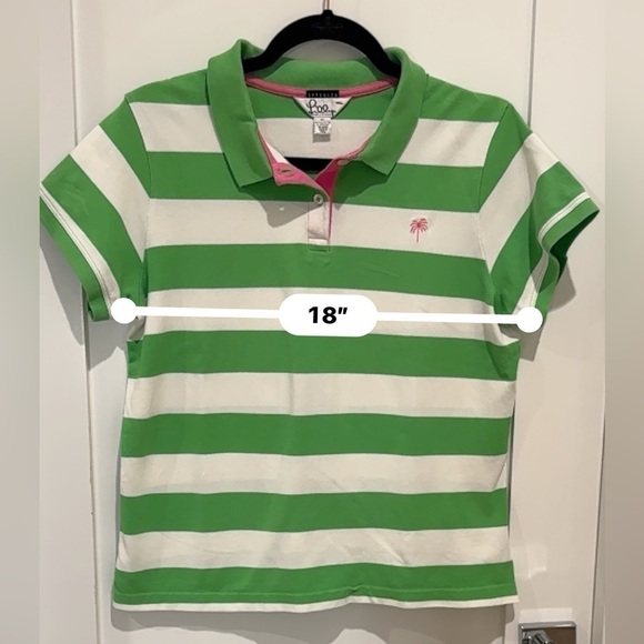 Lilly Pulitzer vintage green & white stripe short sleeve polo shirt XL academia - Picture 7 of 8